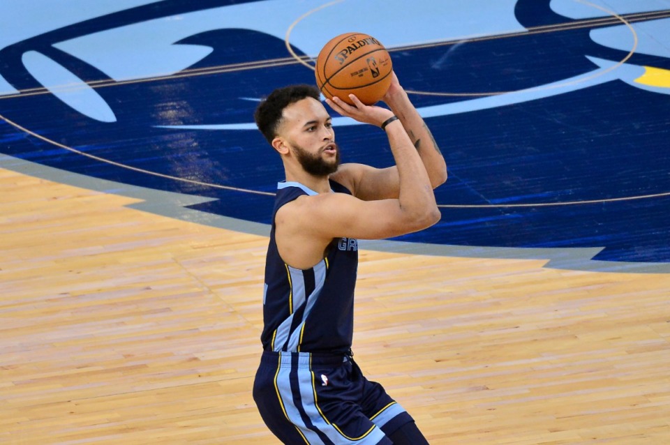 <strong>Memphis Grizzlies forward Kyle Anderson shoots the ball during a game against the Charlotte Hornets Wednesday, Feb. 10, 2021.</strong> (AP Photo/Brandon Dill)