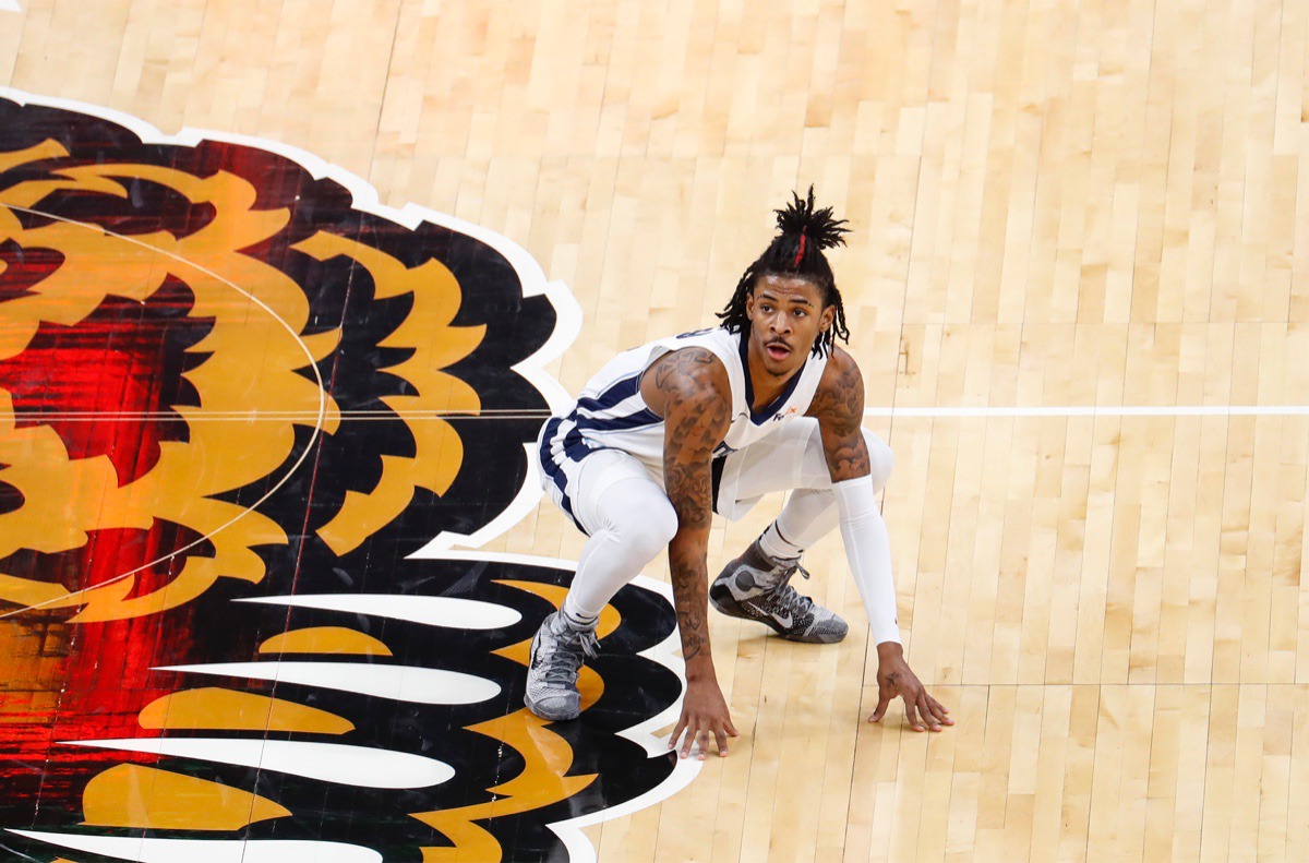 <strong>Grizzlies guard Ja Morant watches his shot at the end of the second quarter against the Detroit Pistons on Friday, Feb. 19, 2021. (Mark Weber/The Daily Memphian)</strong>
