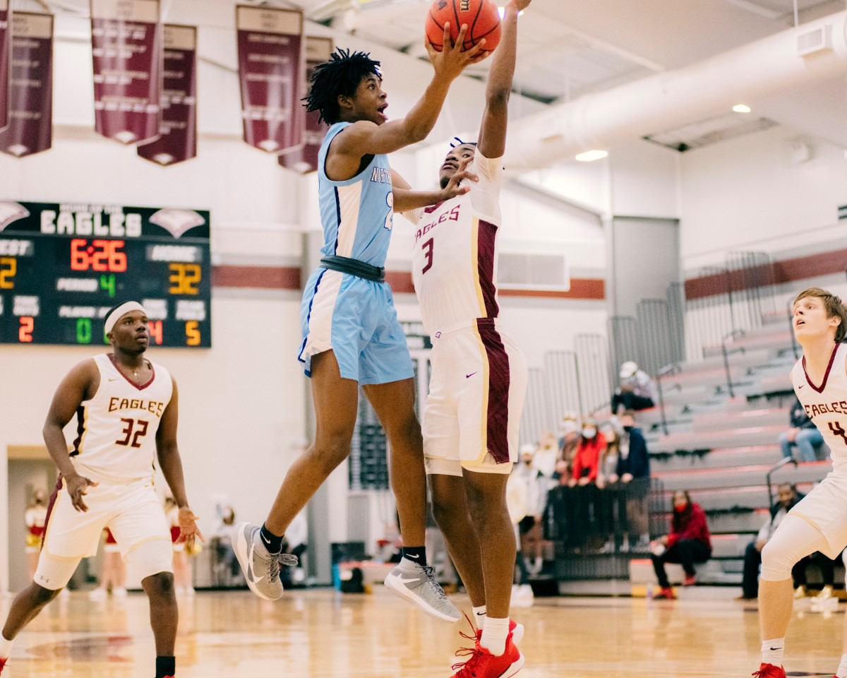 <strong>Northpoint guard Christian Gililland (2) goes up for the shot during a playoff game at ECS on Sunday, Feb. 21, 2021. ECS moves on in the tournament after beating Northpoint, 45-27.</strong> (Houston Cofield/Special To The Daily Memphian)