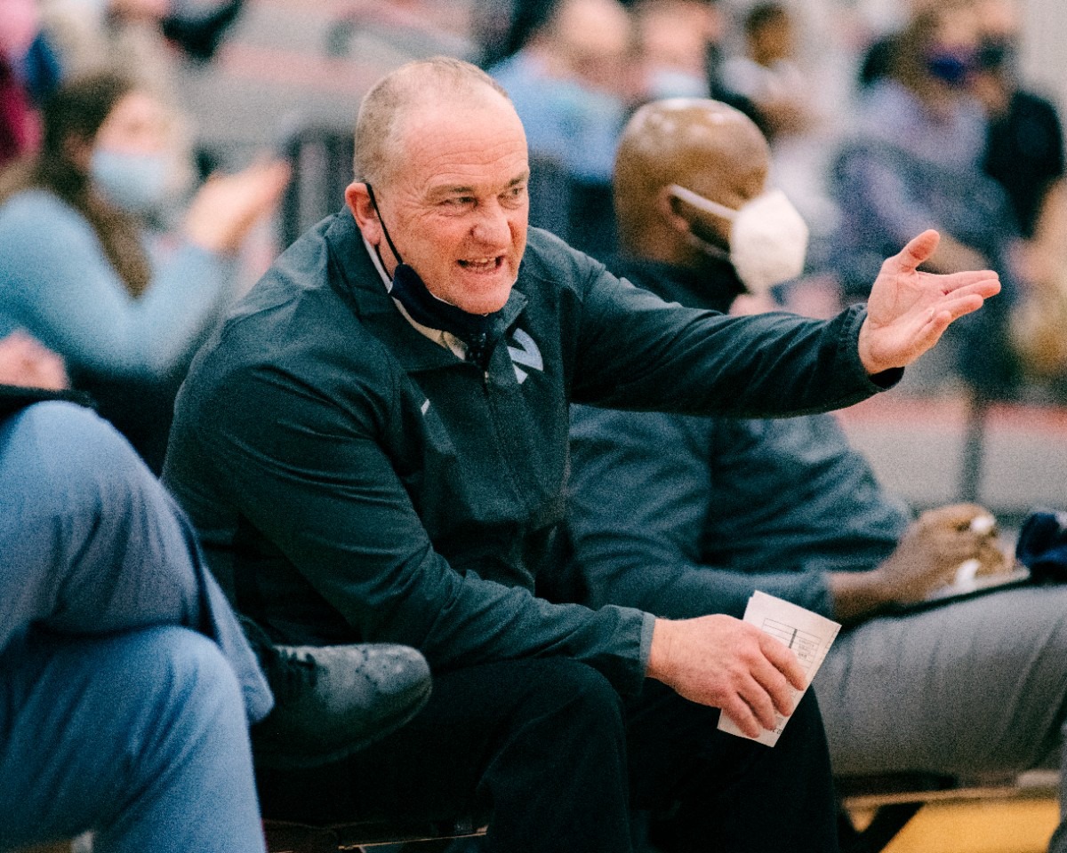 <strong>Northpoint coach Barry Gray reacts to a call during a playoff game at ECS on Sunday, Feb. 21, 2021. ECS moves on in the tournament after beating Northpoint, 45-27.</strong> (Houston Cofield/Special To The Daily Memphian)