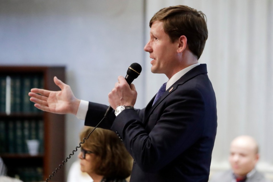 <strong>Sen. Brian Kelsey, R-Germantown, speaks during a debate on school voucher legislation Wednesday, May 1, 2019, in Nashville, Tennessee.&nbsp;A Tennessee Senate committee on Tuesday advanced a bill preventing most cities and counties from requiring police officers, firefighters and emergency medical professionals to live where they work. The bill, sponsored by Kelsey, would override local preferences in Memphis but other major metro counties in the state are exempt.</strong> (AP Photo/Mark Humphrey)