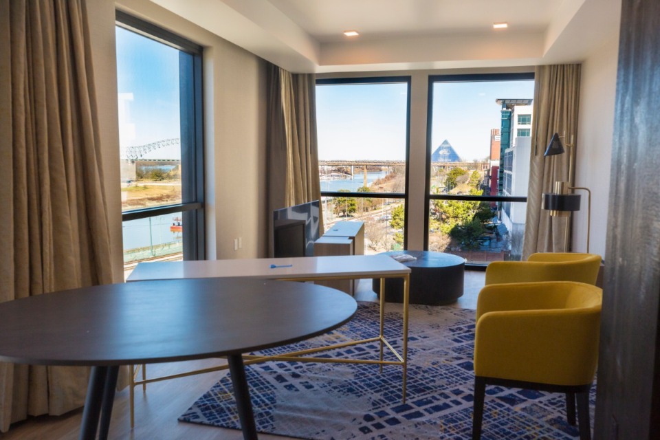 <strong>One of the suites of the Hyatt Centric at One Beale Downtown offers a river view, as seen Feb. 23, 2021.</strong> (Ziggy Mack/Special to The Daily Memphian)