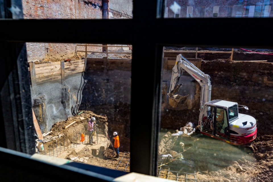 <strong>Construction continues on the Hyatt Centric at One Beale site Downtown on Feb. 23, 2021.</strong> (Ziggy Mack/Special to The Daily Memphian)