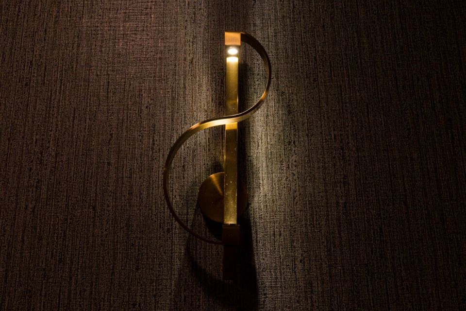 <strong>A hallway lamp inside the Hyatt Centric at One Beale Downtown is shaped like a treble clef. as seen on Feb. 23, 2021.</strong> (Ziggy Mack/Special to The Daily Memphian)