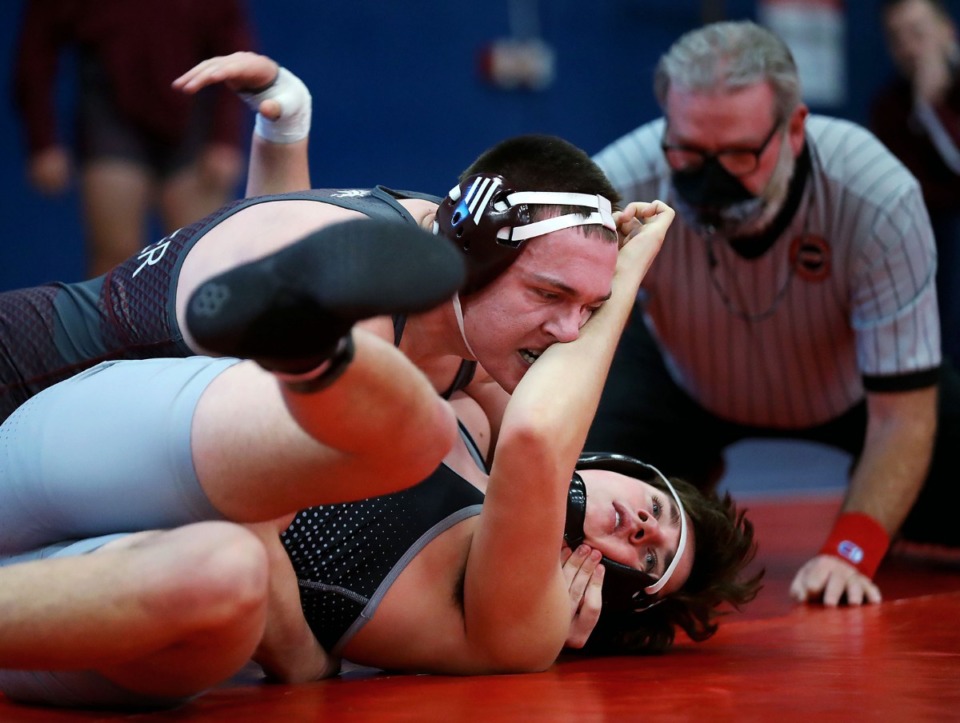 <strong>Wrestlers compete in a Feb. 10, 2021 tournament at Bartlett High School.</strong> (Patrick Lantrip/Daily Memphian)