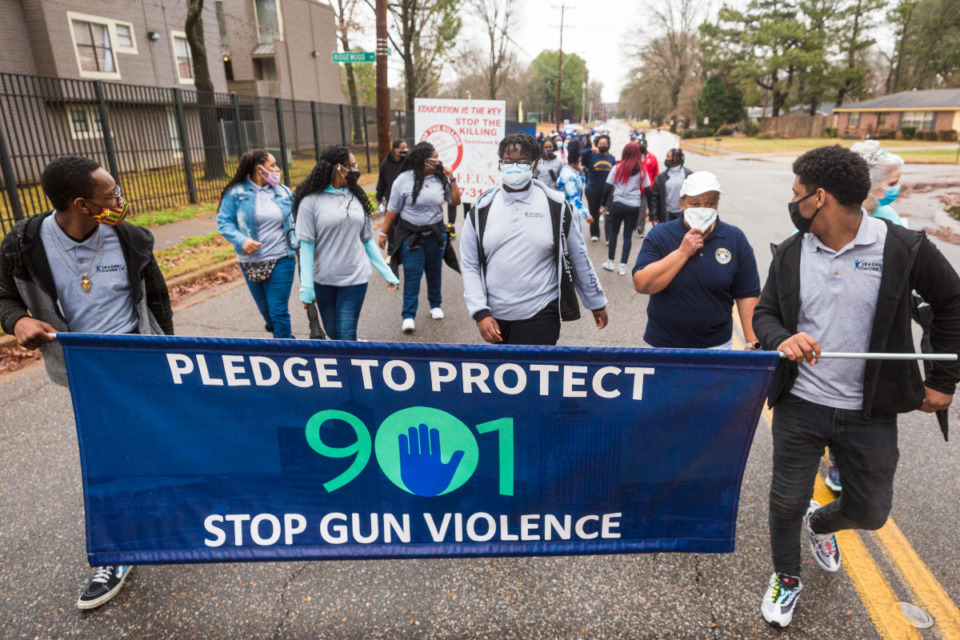 <strong>Youth march during the second Unity Walk Against Gun Violence at Hillcrest High School in Whitehaven on Feb. 27, 2021. </strong>(Ziggy Mack/Special to Daily Memphian)<strong><br /></strong>
