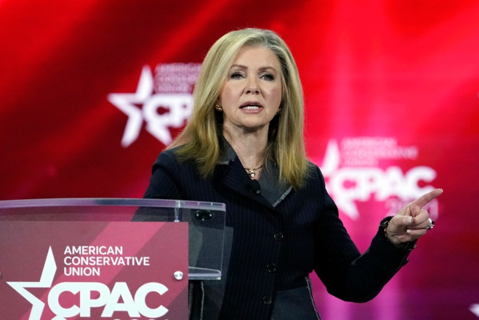 <strong>Sen. Marsha Blackburn, R-Tenn., speaks at the Conservative Political Action Conference (CPAC) Friday, Feb. 26, 2021, in Orlando, Fla.</strong> (John Raoux/AP)