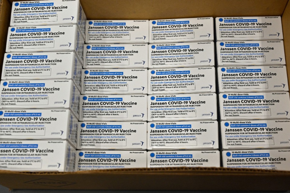 <strong>Boxes of the Johnson and Johnson COVID-19 vaccine are shown at the McKesson Corporation in Shepherdsville, Kentucky, on March 1, 2021.</strong> (Timothy D. Easley/AP file)