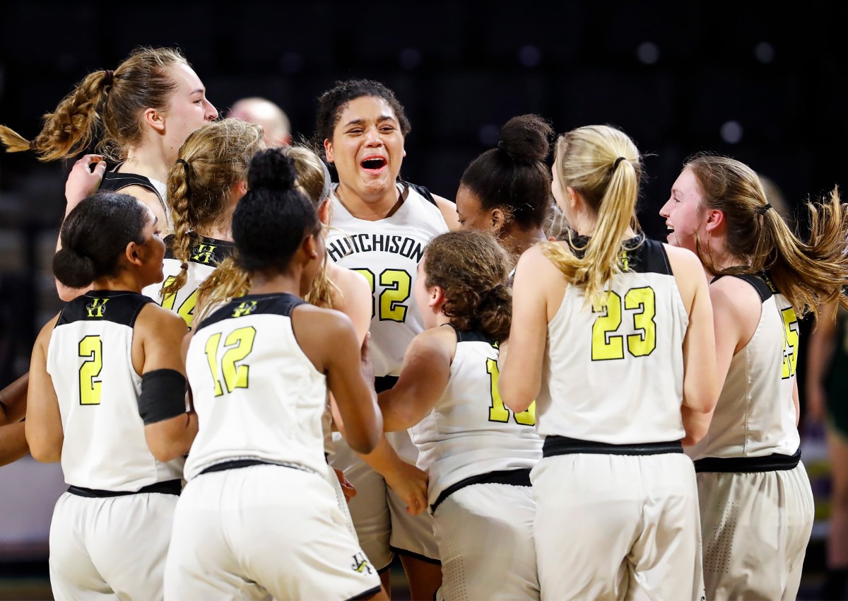 <strong>Hutchison forward Kaia Barnett (middle) celebrates with her teammates after defeating Knoxville Catholic 41-34 during action of the Division II Class AA finals game on Saturday, March 6, 2021 in Cookeville.</strong> (Mark Weber/The Daily Memphian)