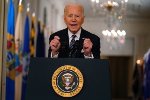 <strong>President Joe Biden speaks about the COVID-19 pandemic during a prime-time address from the East Room of the White House, Thursday, March 11, 2021, in Washington.</strong> (Andrew Harnik/AP)