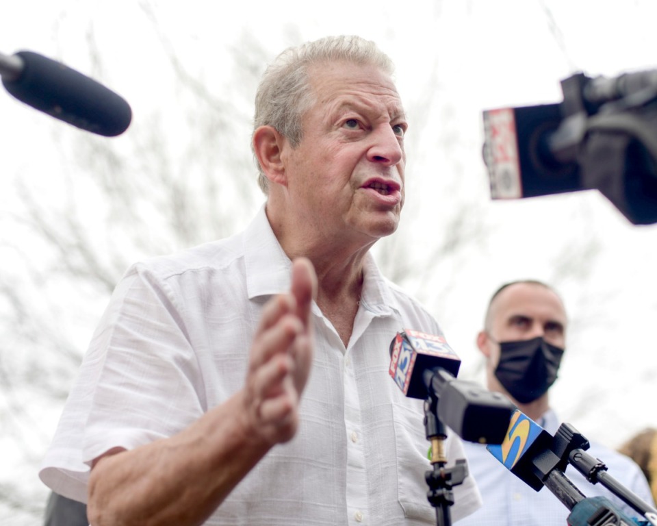 <strong>Former Vice President Al Gore appeared at a rally Sunday, March 14, near Mitchell High School to speak in opposition to construction of the Byhalia Connection Pipeline. "They have made Memphis take the risk and they will take the reward,&rdquo; he said.&nbsp;&ldquo;It is a reckless, racist rip-off."</strong> (Houston Cofield/Special To The Daily Memphian)