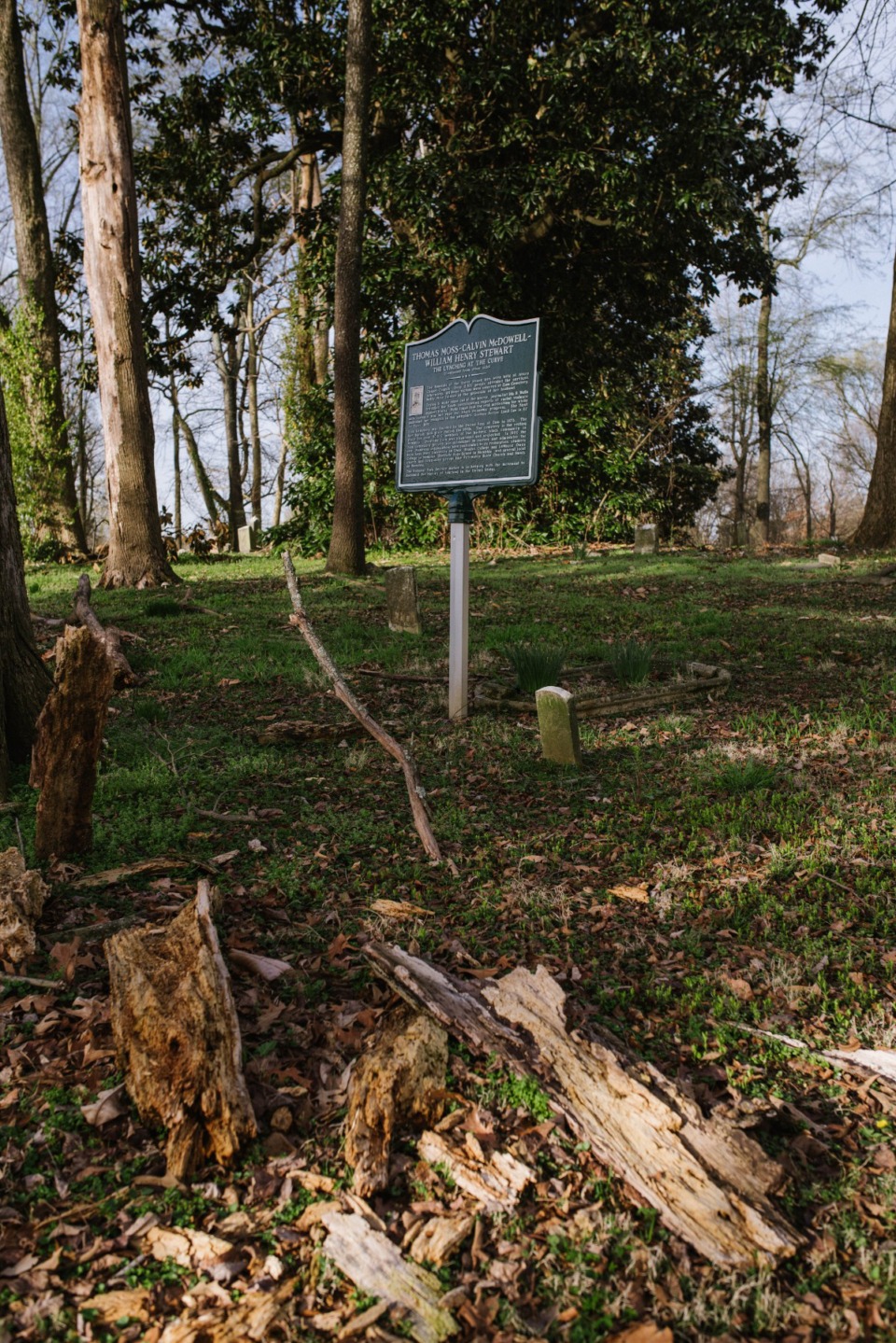 <strong>A plaque by the grave of Thomas Moss, co-owner of the People's Grocery. Moss was murdered in 1892 but his story inspired Ida B. Wells to begin her anti-lynching campaign.</strong> (Lucy Garrett/Special to the Daily Memphian)