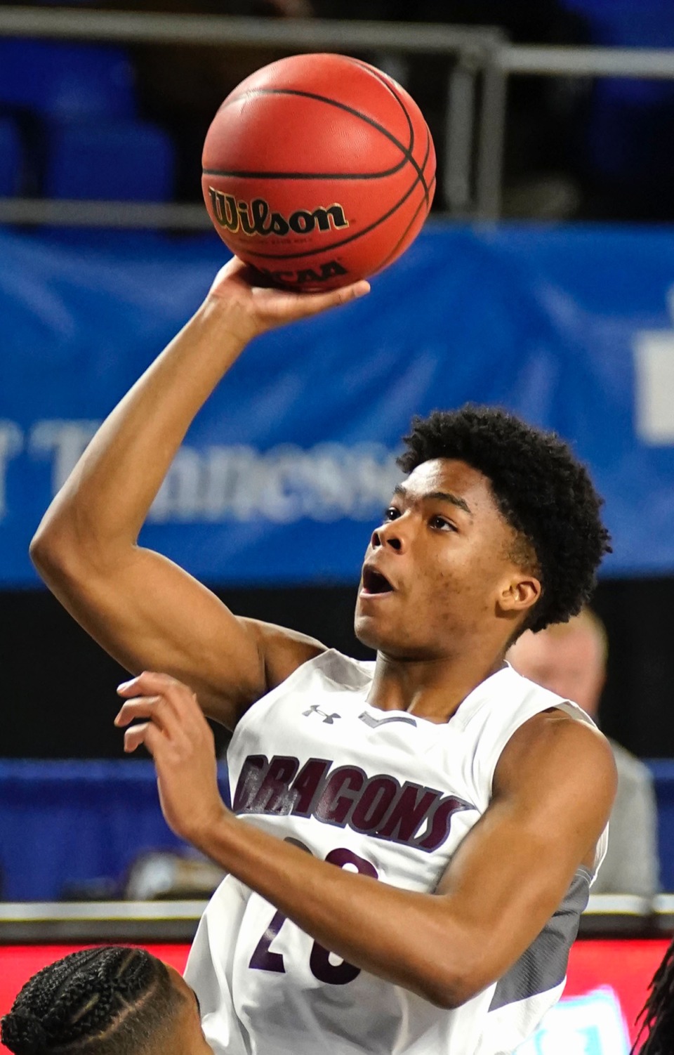 <strong>Collierville guard Chris Sims (20) shoots as Collierville plays Cane Ridge</strong>&nbsp;<strong>on March 19 in Murfreesboro, Tennessee.</strong> (Courtesy Larry McCormack/Special to The Daily Memphian)