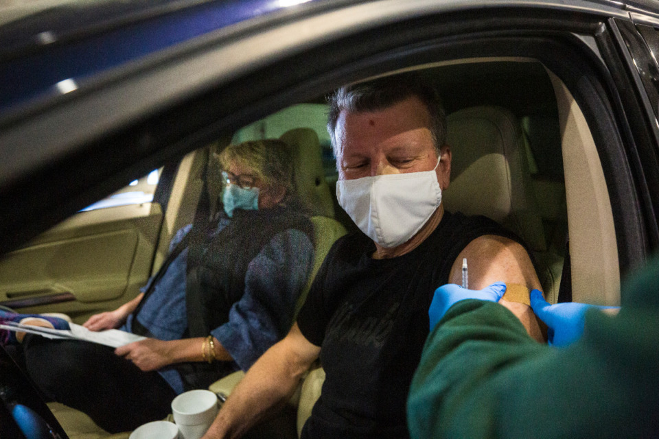 <strong>Eileen and Dan Wood receive the second dose of the COVID vaccine at the Pipkin Building at the Memphis Fairgrounds on March 6, 2021. </strong>(Ziggy Mack/Special to Daily Memphian file)<strong><br /></strong>