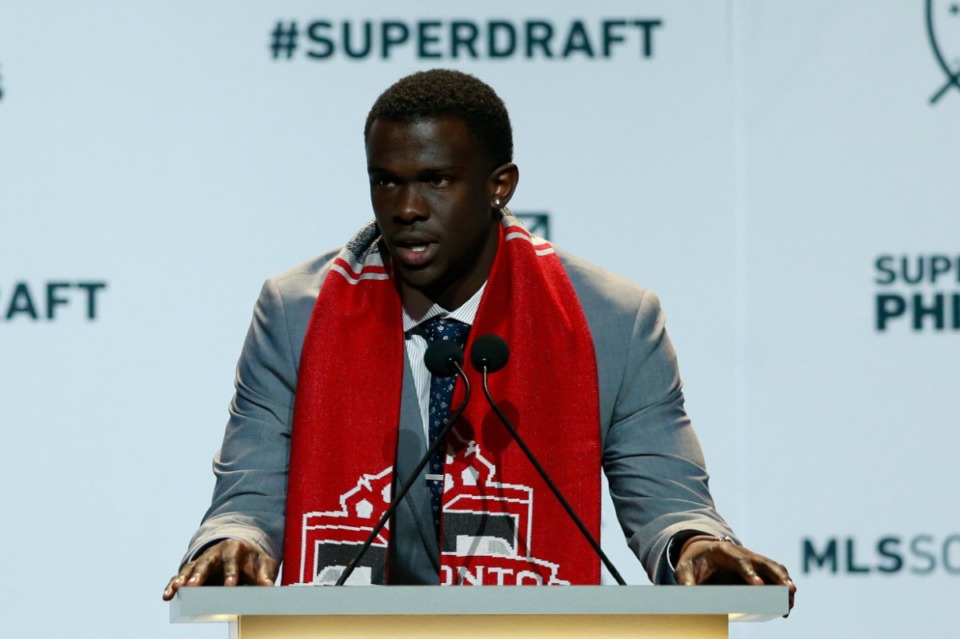 <strong>Skylar Thomas speaks after being selected by the Toronto FC in 2015. He&rsquo;ll be joining 901 FC this season.</strong> (Matt Rourke/AP file)