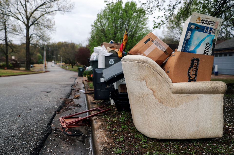 <strong>A growing pile of trash sits in the elements along Cordova Road March 23, 2021.</strong> <strong>Terminating the city&rsquo;s contract with Waste Pro USA appears to be a pretty straightforward process.</strong> (Patrick Lantrip/Daily Memphian)