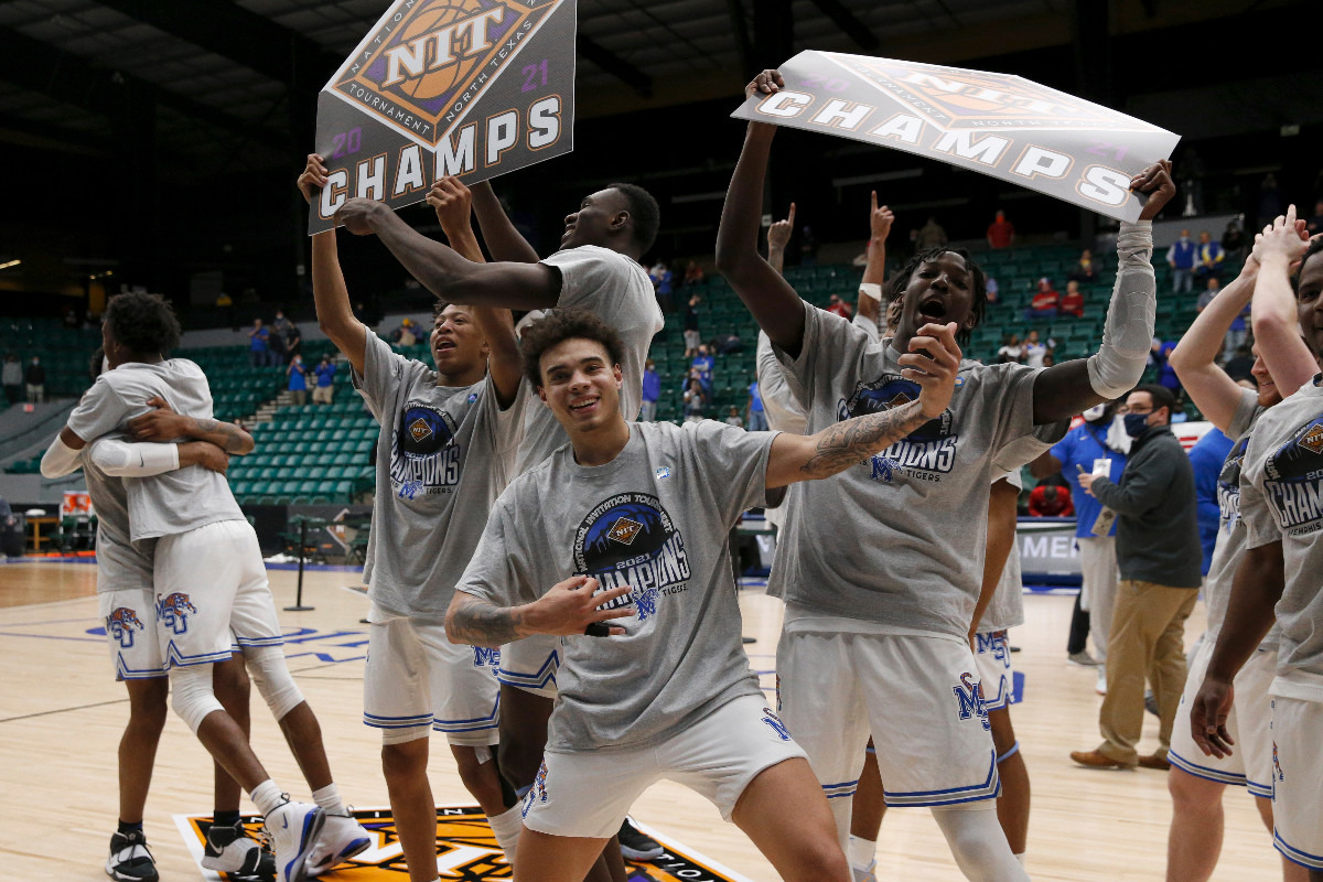 <strong>NIT CHAMPS. The University of Memphis defeated Mississippi State, 77-64, to win the NIT Championship in Frisco, Texas, Sunday, March 28, 2021.</strong> (Photo courtesy of the NCAA)