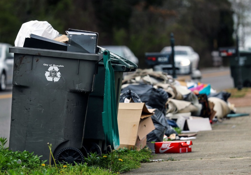 <strong>A growing pile of trash sits in the open along Cordova Road on March 23, 2021.</strong> (Patrick Lantrip/Daily Memphian)