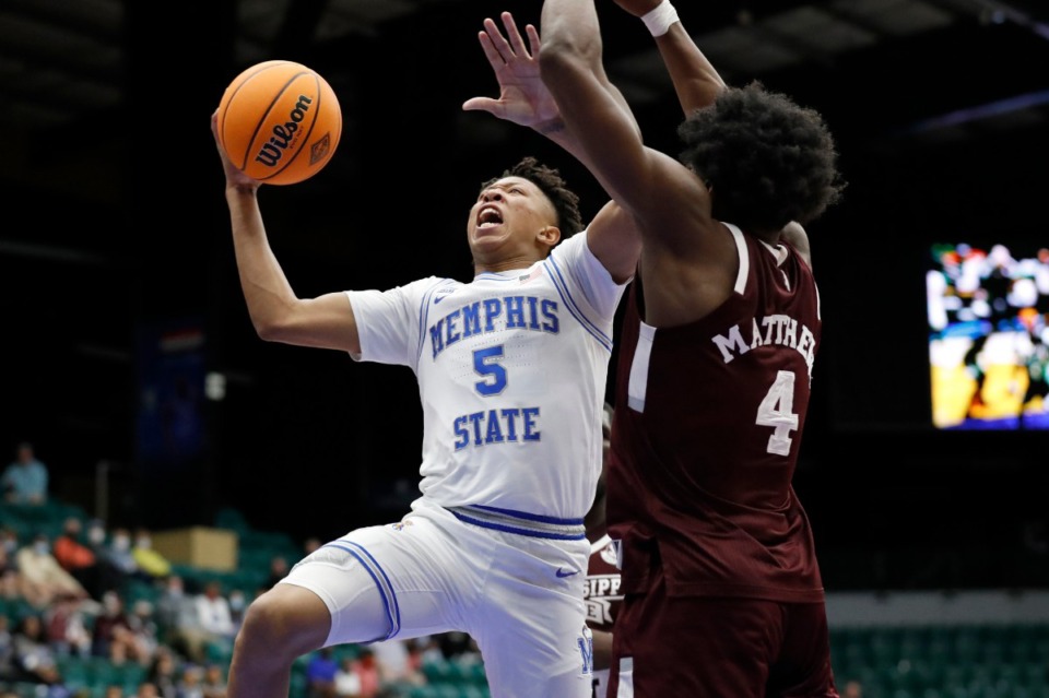 <strong>Memphis guard Boogie Ellis shoots against Mississippi State in the NIT championship game in Frisco, Texas, on March 28.</strong> (Courtesy of the NCAA)