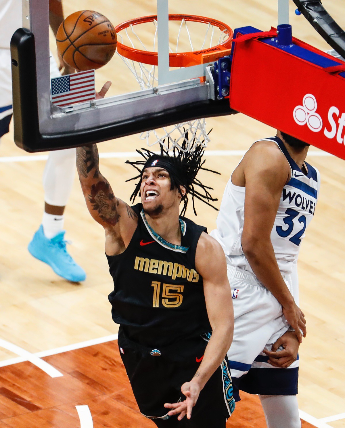 <strong>Grizzlies forward Brandon Clarke goes for a layup against the Minnesota Timberwolves on April 2.</strong> (Mark Weber/The Daily Memphian)