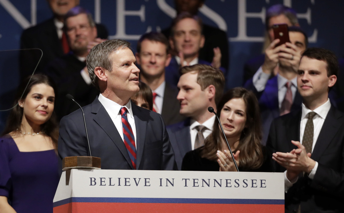 <strong>Tennessee Gov. Bill Lee is applauded after taking the oath of office in War Memorial Auditorium Saturday, Jan. 19, 2019, in Nashville, Tenn.</strong> (AP Photo/Mark Humphrey)