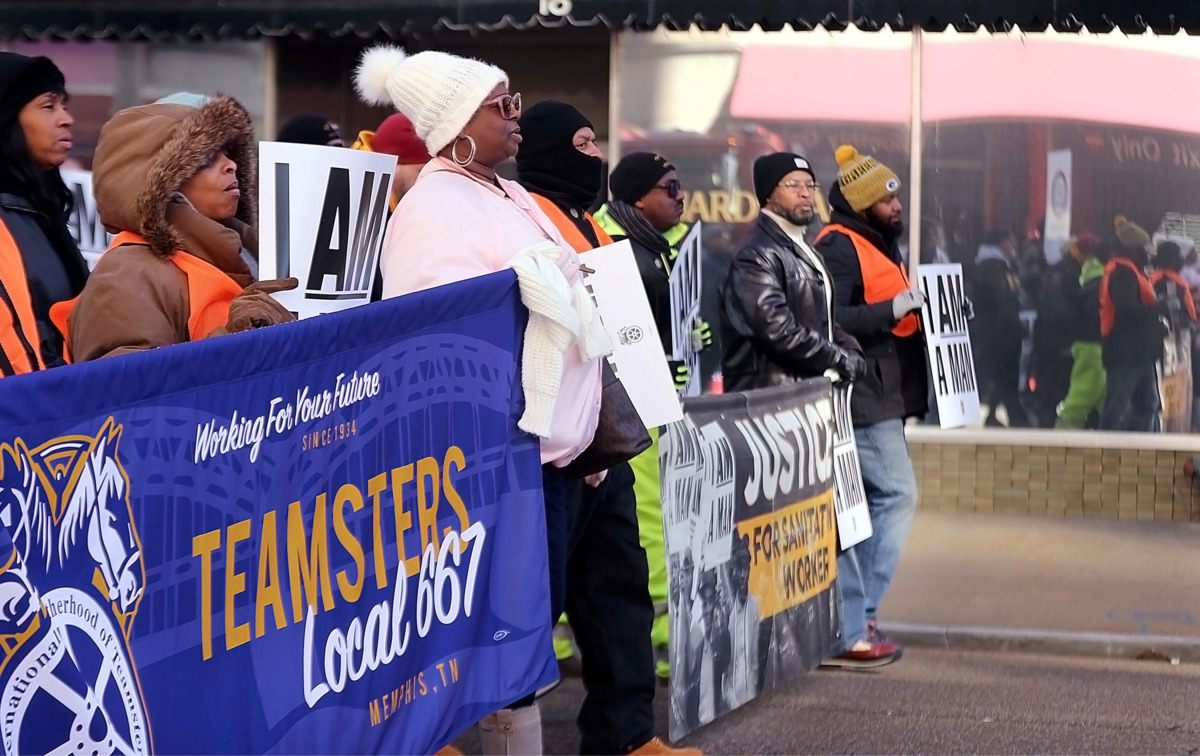 <strong>Teamster Wanda Alberton is front and center during the Martin Luther King Jr. Day parade through Downtown Memphis on Monday Jan. 21. &ldquo;This is what we do: organize, organize, organize,&rdquo; the veteran marcher said.</strong> (Patrick Lantrip/Daily Memphian)