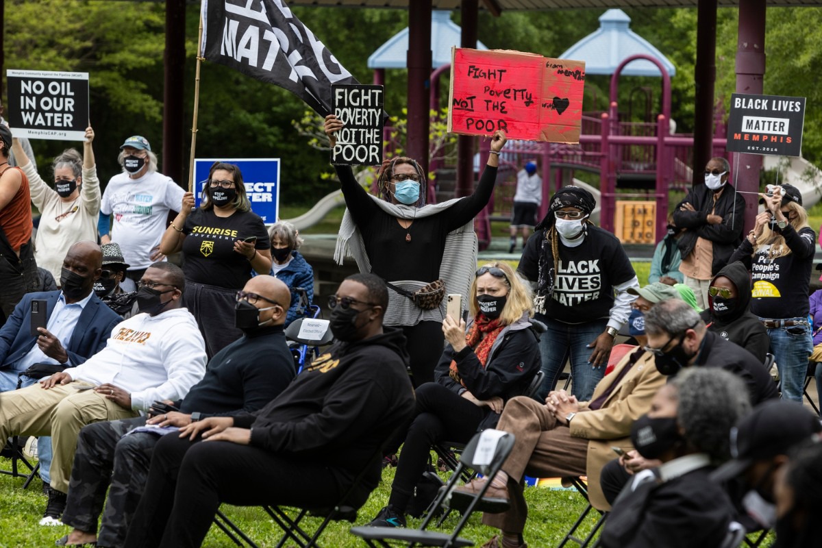 <strong>Several dozen people attended a rally Sunday supporting the Memphis Community Against the Pipeline at Alonzo Weaver Park.</strong> (Brad Vest/Special to The Daily Memphian)
