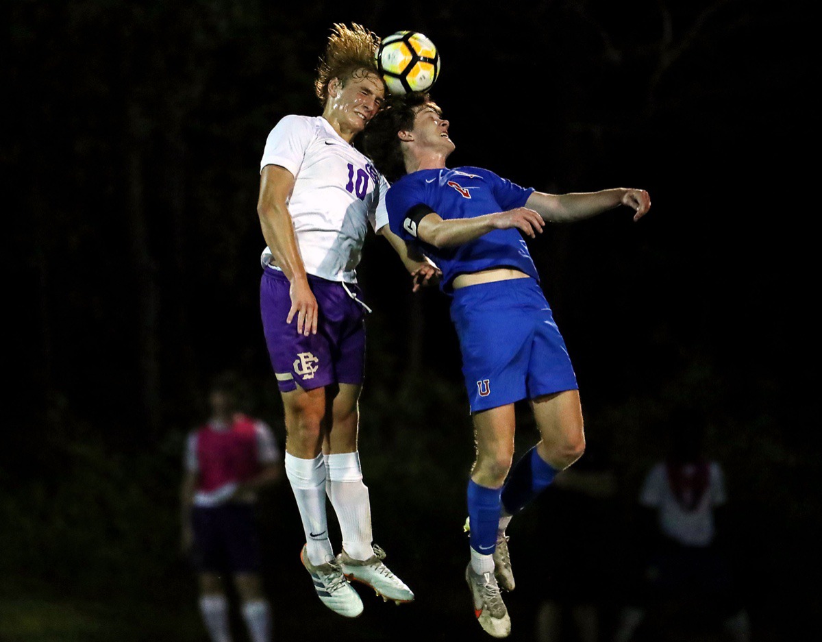 <strong>CBHS' Matty Wackerfuss (10) goes up for a header during the April 27 game against MUS.</strong> (Patrick Lantrip/Daily Memphian)