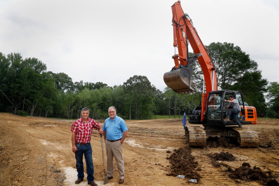 <strong>Developer Martin Cook (left) and Real Estate Broker Billy Rodgers stand on the The Estates at Chambers Chapel property on Wednesday, April 28, 2021. The pair have to teamed up to build the new 95-home residential subdivision in Lakeland.</strong> (Mark Weber/The Daily Memphian)