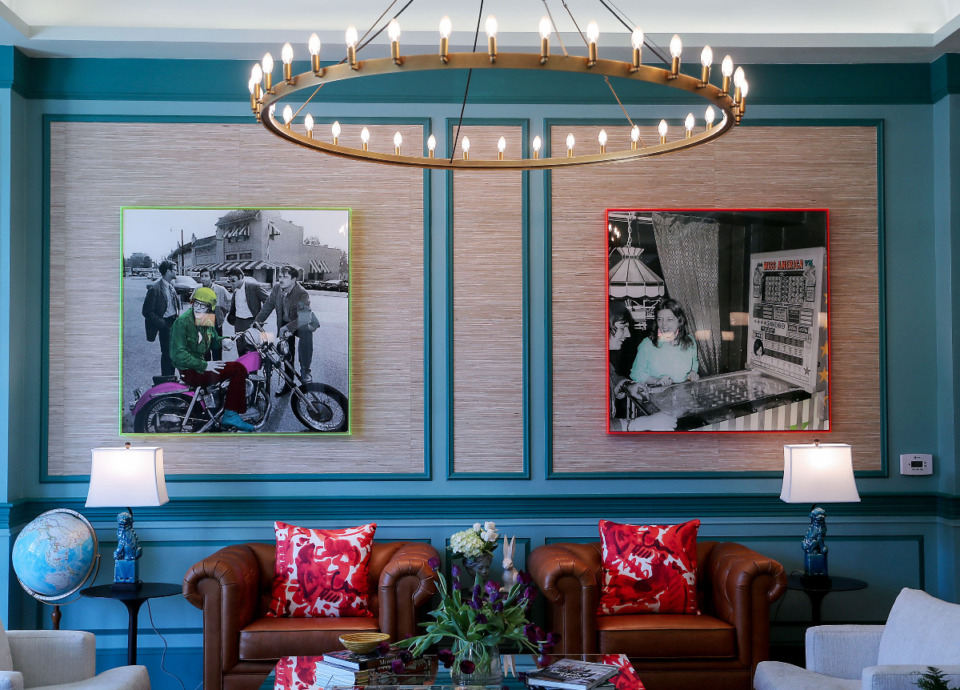 <strong>Art harkening to the early days of Overton Square hangs in the lobby of The Memphian Hotel.</strong> (Patrick Lantrip/Daily Memphian)