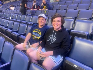 <strong>Grizzlies fans Bill Hewitt (left) and his son Owen Hewitt attended Friday night&rsquo;s game at FedExForum. Owen, who has a twitter account known as the &ldquo;John Konchar Fan Account&rsquo;, said, &ldquo;John Konchar has huge potential to rack up minutes tonight.&rdquo;</strong>&nbsp;(Drew Hill/Daily Memphian)