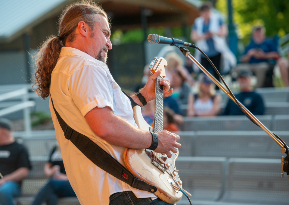 <strong>Brian Johnson, of the Brian Johnson Band performs for the inaugural Music on the Square at The Crossings Amphitheater at Forrest Street Park, Saturday, May 15, 2021.</strong> (Greg Campbell/Special to The Daily Memphian)