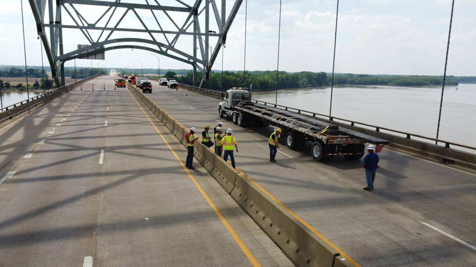 <strong>Equipment arrives to begin repairs on the Hernando DeSoto Bridge on May 22.&nbsp;</strong>(Courtesy Tennessee Department of Transportation)