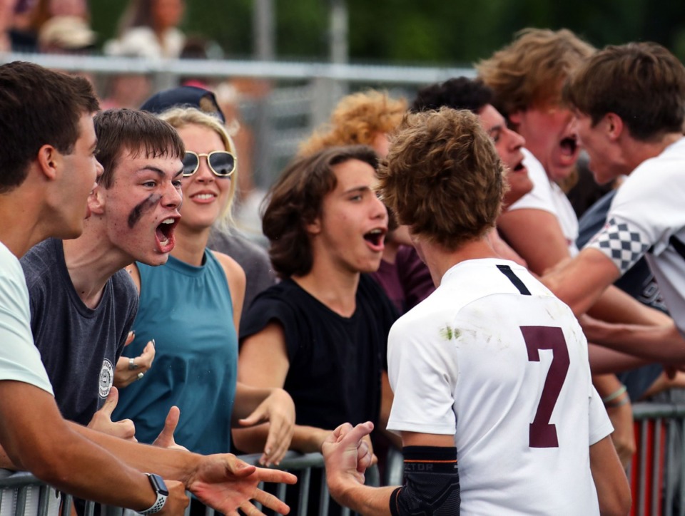 <strong>Bearden High School students celebrate with their soccer team after an early goal against Houston High School in the Class AAA championship game in Murfreesoro, Tennessee, on May 28, 2021.</strong> (Patrick Lantrip/Daily Memphian)
