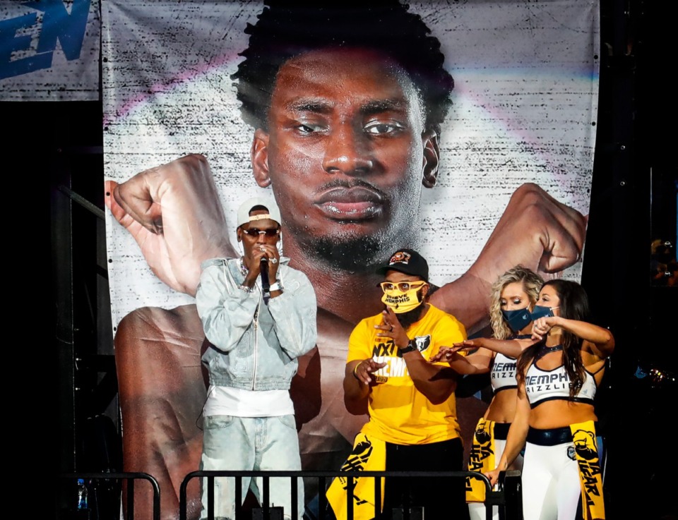 <strong>Memphis Rapper Young Dolph performs during halftime of the Memphis Grizzlies Utah Jazz NBA Playoffs game on Saturday, May 29, 2021.</strong> (Mark Weber/The Daily Memphian)