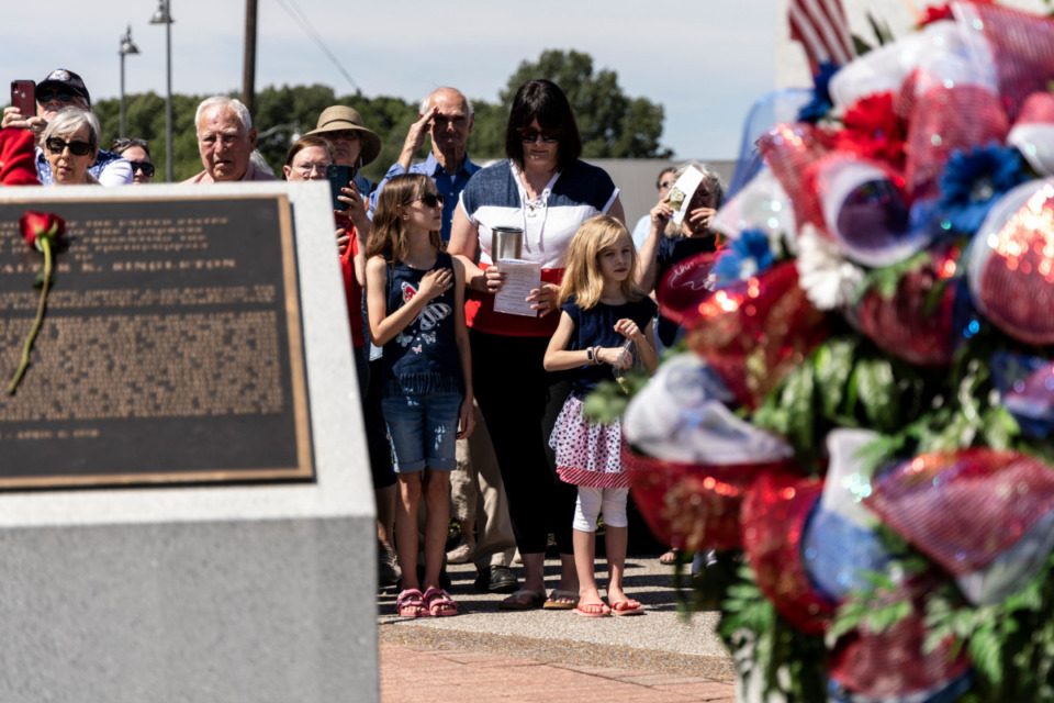<strong>People gathered at Bartlett&rsquo;s Veterans Park during Monday&rsquo;s Memorial Day Ceremony.</strong> (Brad Vest/Special to Daily Memphian)