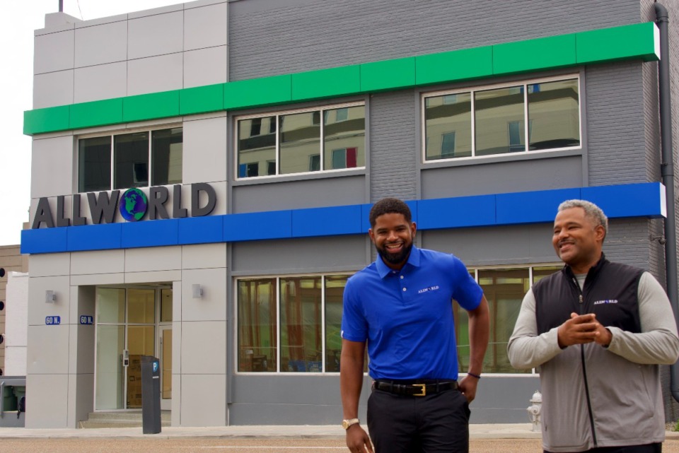 <strong>Allworld founder/chief executive Michael Hooks Jr. (right) and his cousin, co-owner/chief administrative officer Brent Hooks.</strong> (Tom Bailey/Daily Memphian)