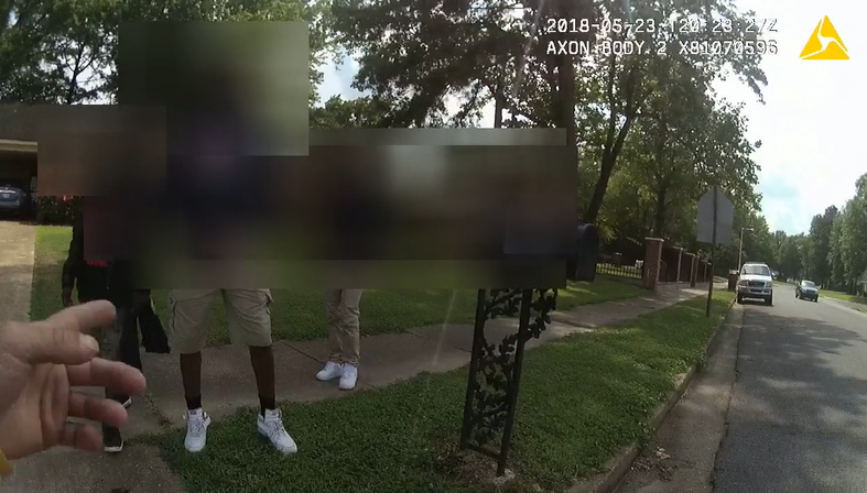 <strong>While investigating an auto burglary, Officer Garrett O&rsquo;Brien approaches a group of juveniles in this heavily edited police footage from May 2018. Images are often blurred to protect the identity of juveniles and other privacy concerns, but they also often obscure police actions, making it difficult to assess whether officers acted improperly.&nbsp;</strong>(Memphis Police Department bodycam footage)&nbsp;