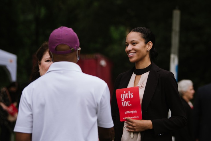 Supporters of Girls Inc. of Memphis greet and chat with each other ahead of the groundbreaking ceremony. Thursday, Jun. 10th, 2021. (Lucy Garrett/Special to the Daily Memphian)