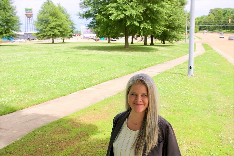 <strong>Kate Haywood of Daily Design Group is designing the townhouses that would rise near busy Sam Cooper Boulevard (right) and just west of Binghampton and the Broad Avenue Arts District. (background).</strong> (Tom Bailey/Daily Memphian)