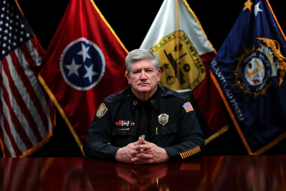 <strong>Interim Police Chief Mike Ryall, 65, is photographed at Memphis police headquarters, June 10, 2021. Ryall is retiring on June 14 after 38 years with MPD.</strong> (Patrick Lantrip/Daily Memphian)