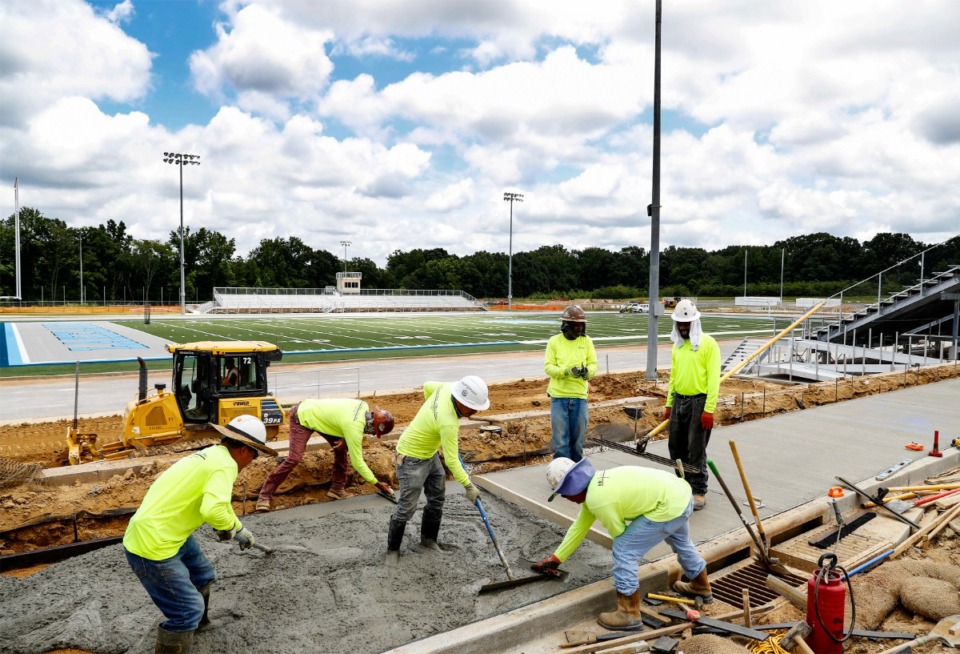 <strong>Construction continues on the new Lakeland high school buildings on Wednesday, July 7, 2021.</strong> (Mark Weber/The Daily Memphian)