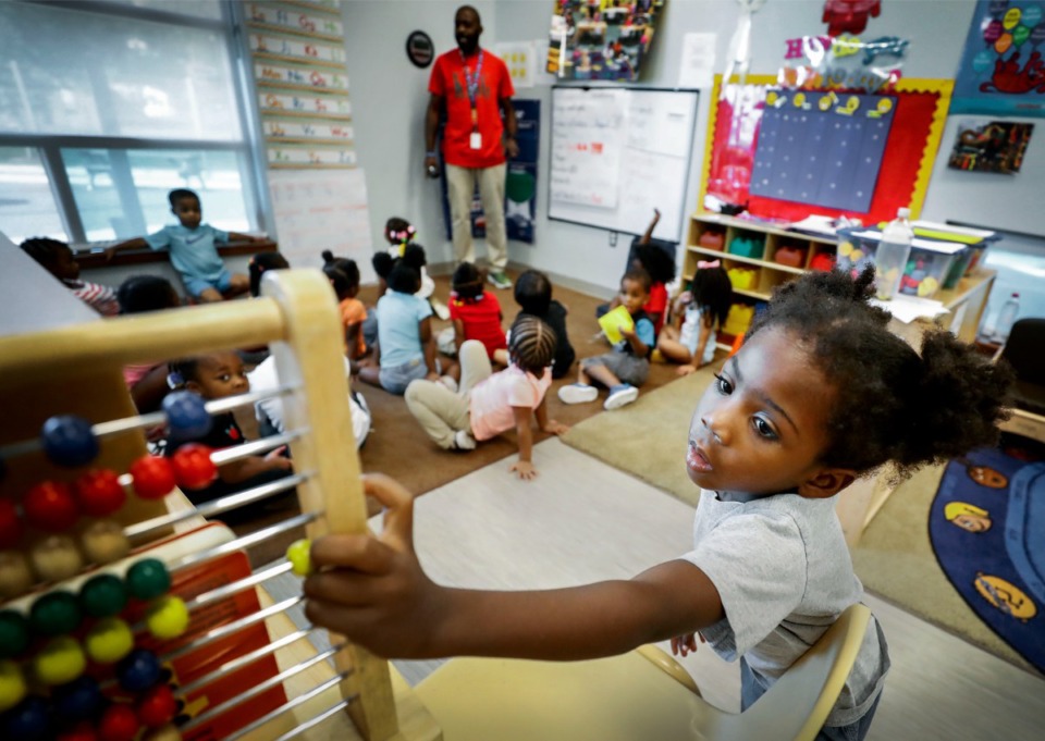 <strong>Porter-Leath Early Childhood Academy Head Start student Ethan Jones, 4, puts away an abacus calculator during class Friday, August 30, 2019.</strong> (Mark Weber/Daily Memphian)