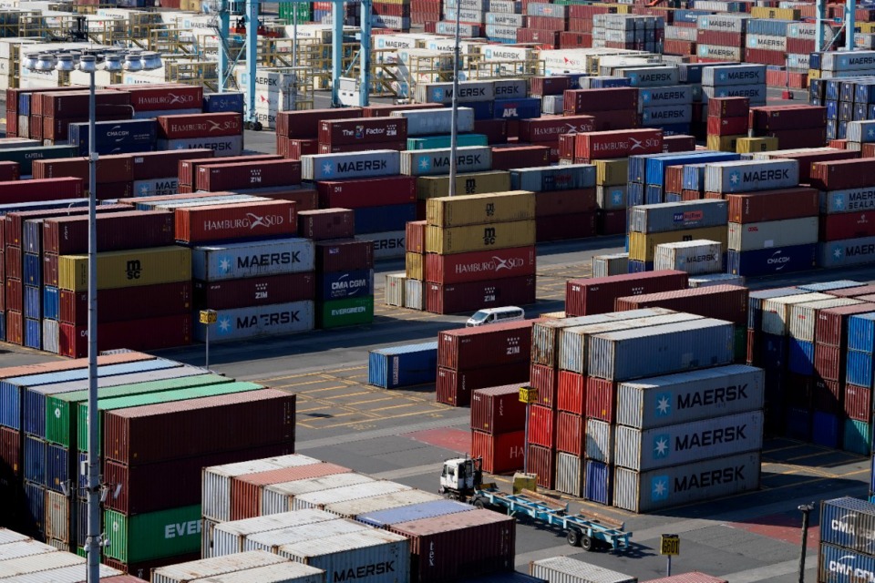 <strong>Shipping containers are stacked in the Port of New York and New Jersey in Elizabeth, N.J., Thursday, May 20, 2021.</strong> (Seth Wenig/AP)