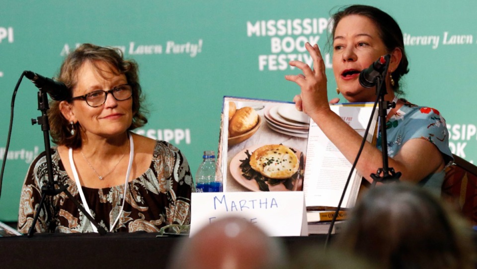 <strong>Chef and cookbook author Martha Foose, seen at right at the 2018 Mississippi Book Festival, will be in town this month promoting her latest book, &ldquo;A Good Meal is Hard to Find,&rdquo; at The Beauty Shop.</strong> (Rogelio V. Solis/AP)