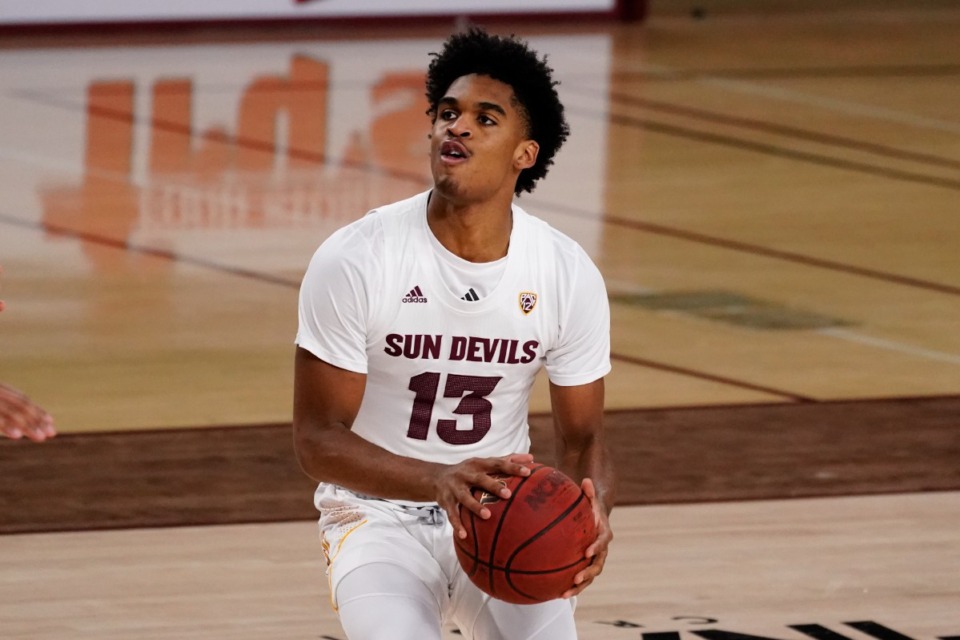 <strong>Arizona State guard Josh Christopher (13) has been the second-round draft candidate most frequently linked to the Grizzlies, but the team could go in several different directions at pick No. 40.</strong> (AP Photo/Rick Scuteri)