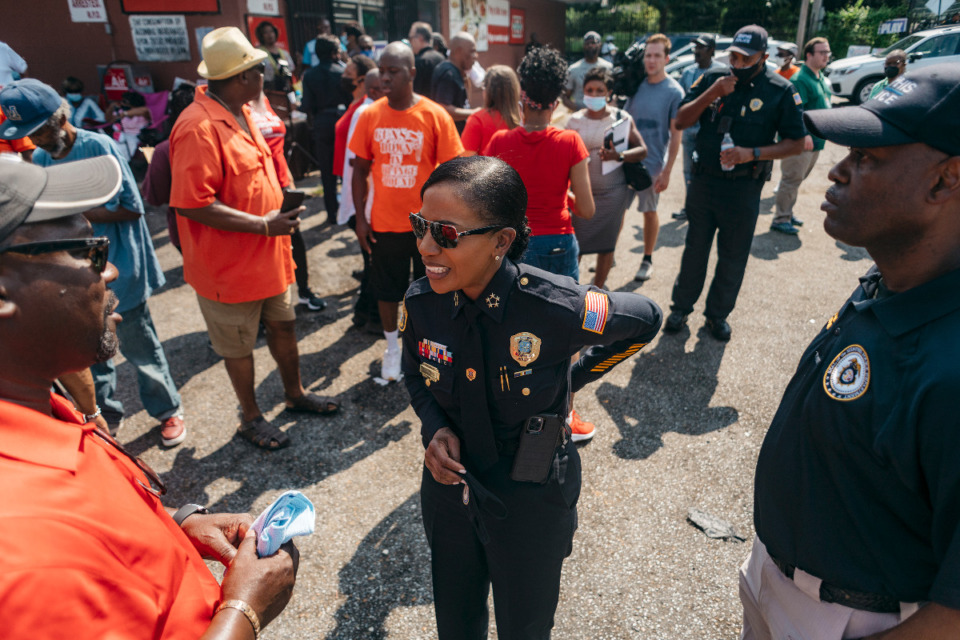 <strong>Cerelyn &ldquo;C.J.&rdquo; Davis (center, at a walk through Orange Mound) spoke recently at two different town hall meetings that both addressed violent crime in Memphis.</strong>&nbsp;(Houston Cofield/Special to The Daily Memphian)