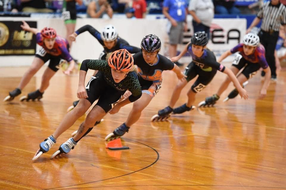 <strong>Rising Houston High junior Mackenzie Robinson, front, is a two-time inline speedskating national champion.&nbsp;</strong>&nbsp;(Courtesy Sayle Robinson)