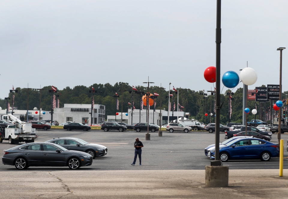 <strong>Auto dealers along Covington Pike, on Monday, Aug. 2, 2021, and all over the Memphis area, are experiencing a shortage of inventory due to a semiconductor chip crisis.</strong> (Mark Weber/The Daily Memphian)