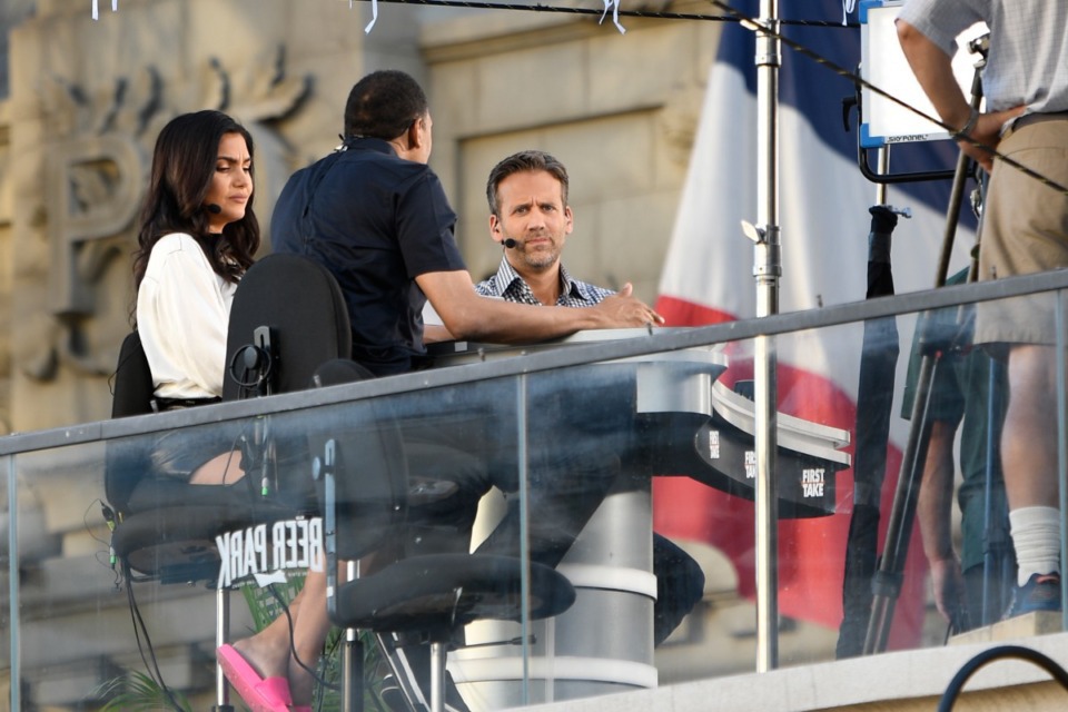<strong>(From left)</strong>&nbsp;<strong>Molly Qerim Rose, Stephen A. Smith and Max Kellerman broadcast from Las Vegas in 2020.</strong>&nbsp;<strong>They were scheduled to appear at Tiger Lane on Sept. 10.</strong>&nbsp;(Damairs Carter/MediaPunch /IPX)